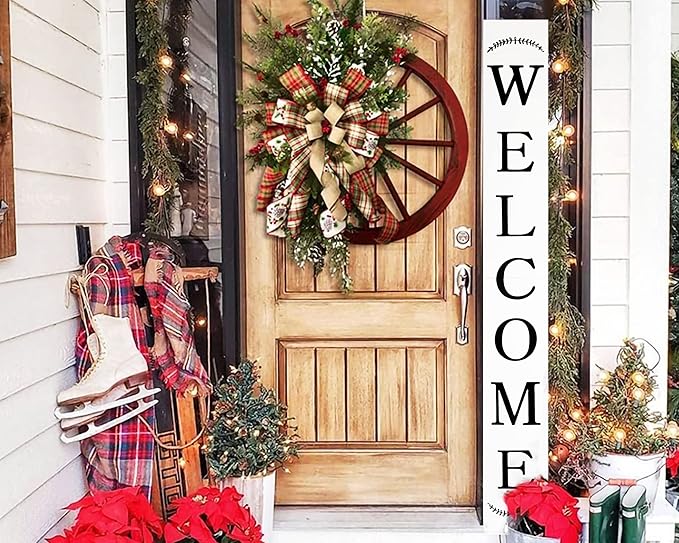 Tall Outdoor Welcome Sign for Front Door, 6ft White Welcome Sign,Rustic Tall Welcome Sign for Front Porch Decor, Modern Farmhouse Welcome Porch Sign Wood Vertical Decor, Fall Porch Decor for The Home