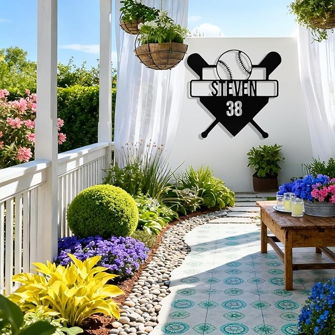 Personalized Baseball Metal Sign Custom Name & Number Sign Baseball Player Gift Boys Room Decor Softball Lover Present Sports Wall Art Decor Gift for Girls, Team, Dad, Man, Woman