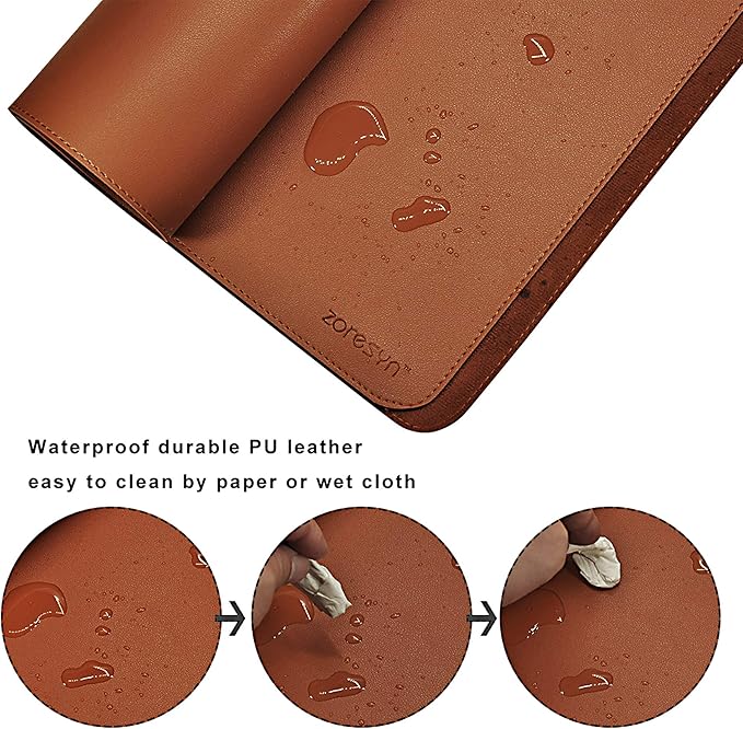 ZORESYN Conference Table Pads (66.9" x 27.6") - PU Leather Extended Large Mousepad Desk Mat - Nonslip Base and Waterproof Desktop Writing Pad Mouse Mat (Light Brown)