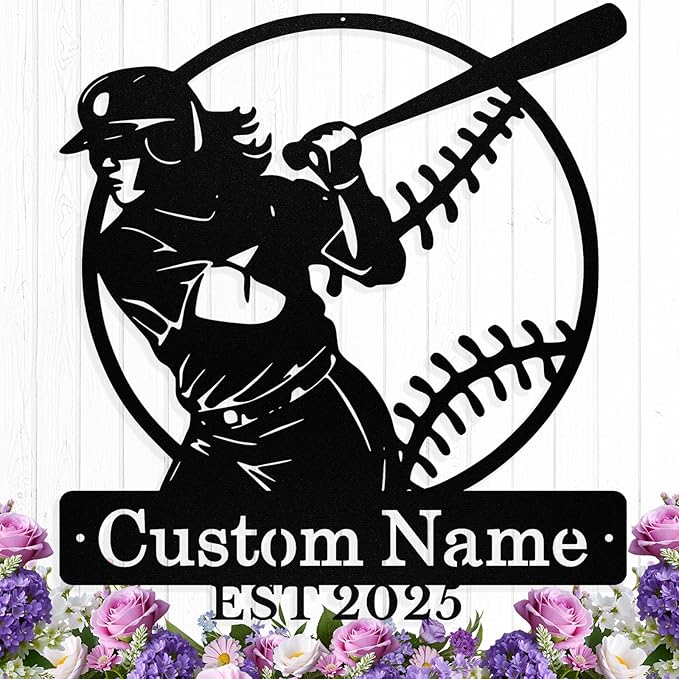 Personalized Softball Metal Sign Custom Player Name Sign Girls Room Decor Softball Lover Present Sports Wall Art Decor Gift for Girls, Team, Mother, Daughter