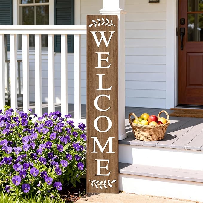 Farmhouse Wooden Merry Christmas Welcome Sign Stand for Front Door, 47" Large Welcome Sign for front porch, Rustic Vertical Tall Xmas Gift Porch Leaner Decor for Outdoor Patio Garden