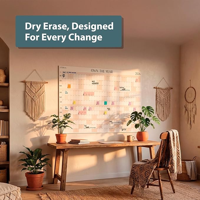 Own the Year 2026 GIANT Wall Calendar | 4ft x 3ft Full Year Dry Erase Large Planner, January '26 to December '26 Big Whiteboard Wall Calendar with Markers, Sticky Notes & Mounting Kit, Jumbo Quarterly Layout for Home or Office