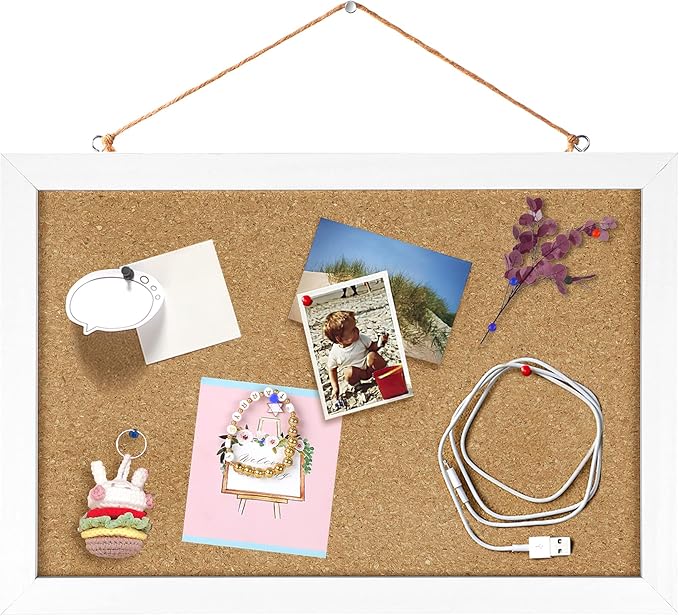 Cork Board Bulletin Board 12 x 7.8 Inches with Rectangle White Frame Hanging Pin for Walls Office Message Board or Vision Board Decoration