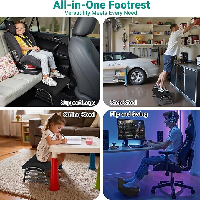 YEASHEIN Adjustable Foot Rest for Under Desk at Work, Ergonomic Under Desk Footrest with 6 Positions, Foot Stools for Under Office Desk Chair, Leg Rest for Home, Car, Computer, Gaming Accessories