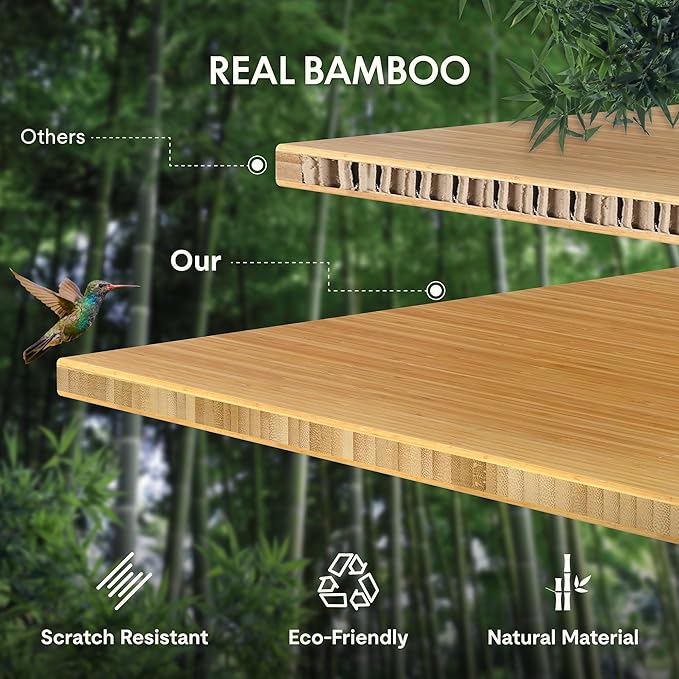 FLEXISPOT EN1 Bamboo One-Piece Standing Desk, 60 x 30 Inches Ergonomic Desk for Home Office and Gaming (Black Frame + Bamboo Top, 2 Packages)