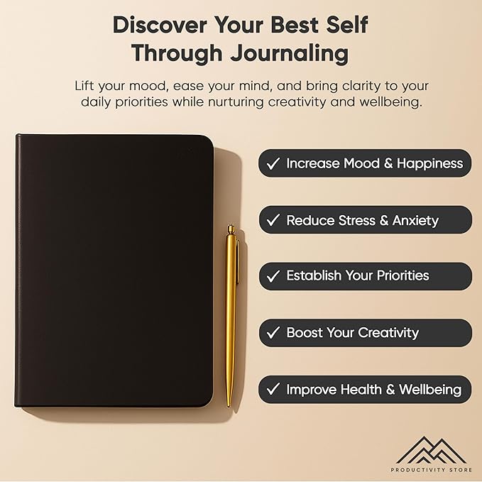 Best Daily Journal for Men & Women - Gratitude, Manifestation & Guided Journal with Prompts for Personal Growth (A5, Black) - PRODUCTIVITY STORE