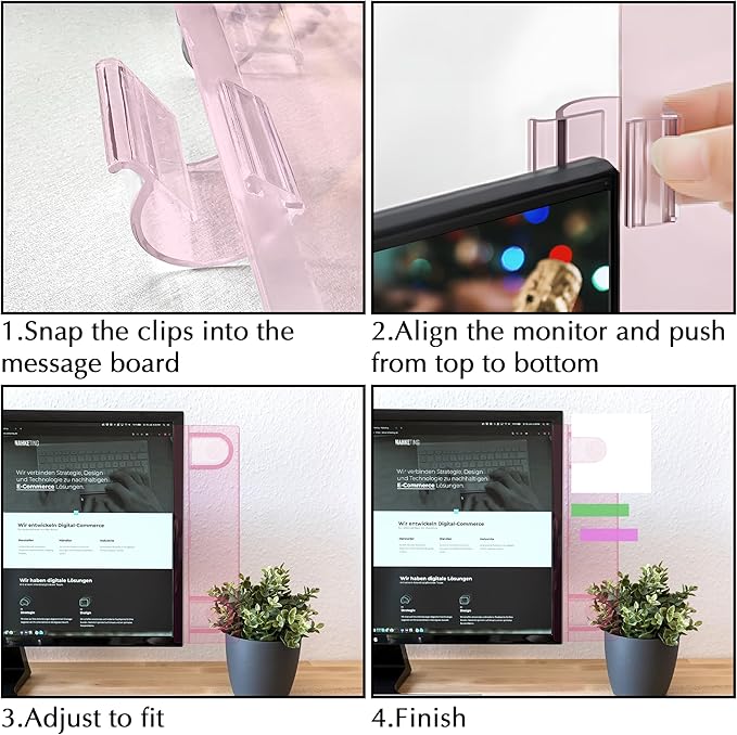 Keenjorika 2PCS Multifunctional Monitor Documents Holder, Pink Acrylic Board with Clips, Desktop Message Board for Office with Sticky Note, Monitor Documents Holder (Pink)