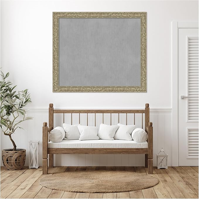 Amanti Art Silver Framed Magnetic Board 47x55 Oversize Vision Board for use with Magnets, 100% Metal Sheet to Display Items as Office Decor or for Home Organization in mudroom, Kitchen or Kids Room