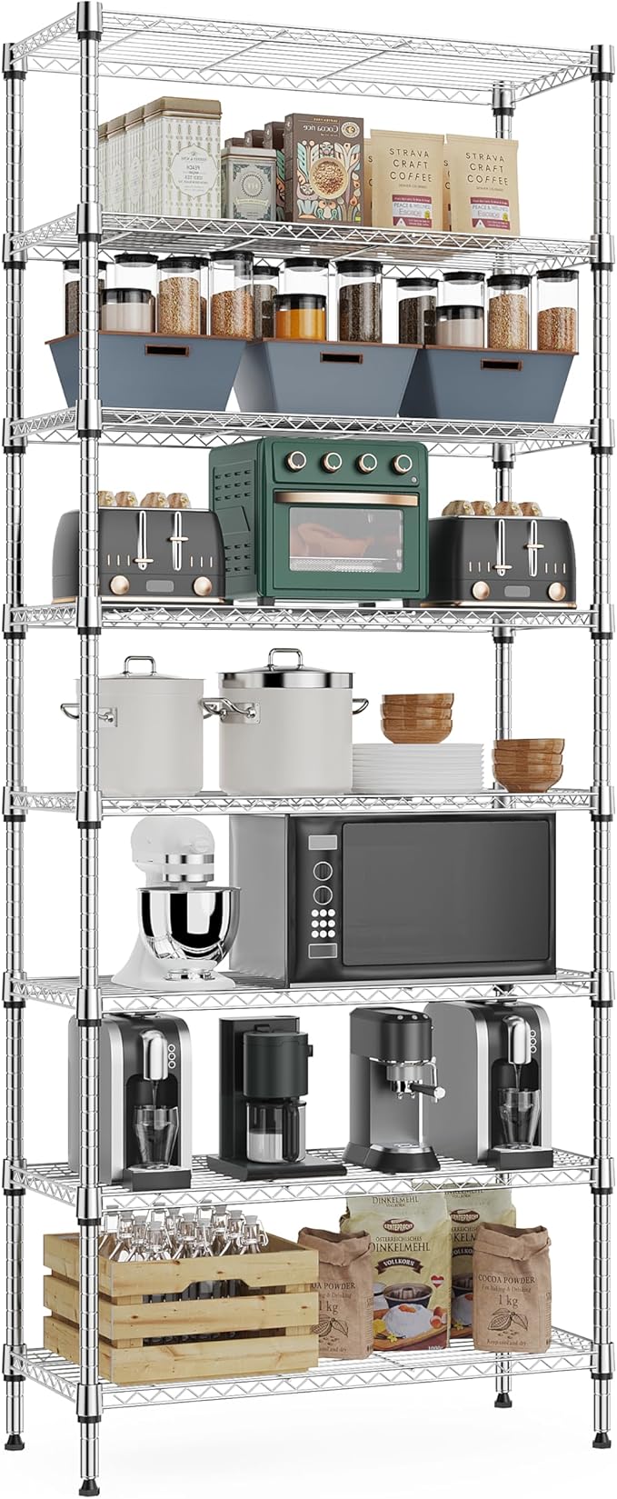 M MZG 8 Tier 2000 lbs Storage Rack Metal Wire Shelving Unit, Storage Standing Shelf Organizer for Laundry Bathroom Kitchen Pantry Closet Garage Utility Room, Chrome 13.8" D x 23.6" W x 79.5" H