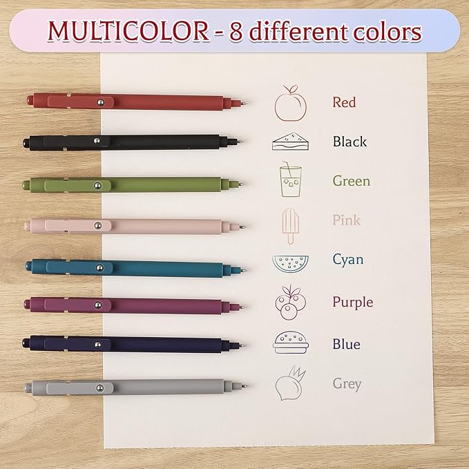 Thboxes 8Pcs Gel Pens for Journaling, 0.5mm Fine Tip Retractable Colorful Pens - Smooth Writing for Note Taking, Office & School Supplies, Valentine's Day Gifts for Women Teachers Kids