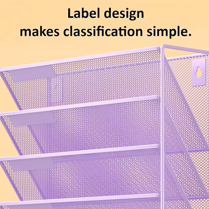 Kuntine.B 6-Tier Wall File Organizer Hanging File Organizer Cubicle Organizer Wall File Holder for Office Home (Purple, 6 Tier)