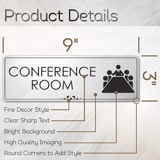 Conference Room Sign Office Meeting Sign, Brushed Silver, Engraved, 3" x 9", Fade Resistance, Indoor/Outdoor Use, USA MADE By My Sign Center