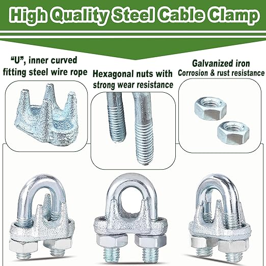 120 PCS 1/8 Inch Wire Rope Clamps, M3 Heavy Duty Galvanized Wire Cable Clamps for Tent Ropes, Boat, Clotheslines, U-Bolt Saddle Fasteners for Secure Connections