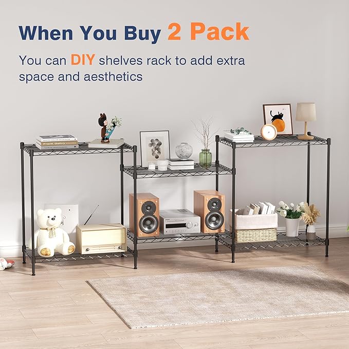 VANZBON 3-Tier Wire Shelf Rack,24" Dx14 Wx 30" H,Wire Metal Shelving with Lockable Wheels,Height Adjustable Storage Standing Shelves for Kitchen,Living Room,Laundry,Office,Pantry,Studio,Black