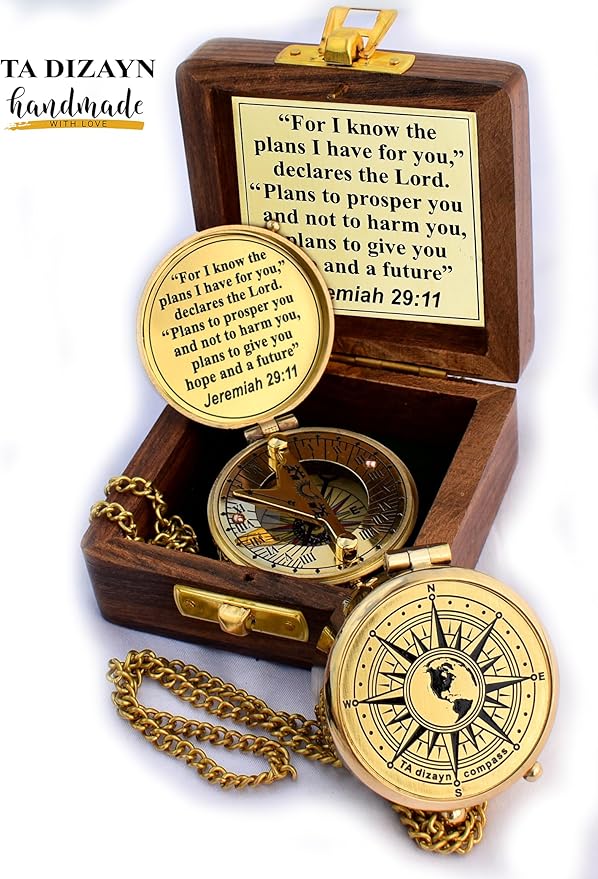 For I Know The Plans I Have For You, Jeremiah 29:11, Solid Brass Directional Engraved Compass, Baptism Gifts for Boys Girls, First Communion, Christian Gifts for Men, First Confirmation Gifts for Boys