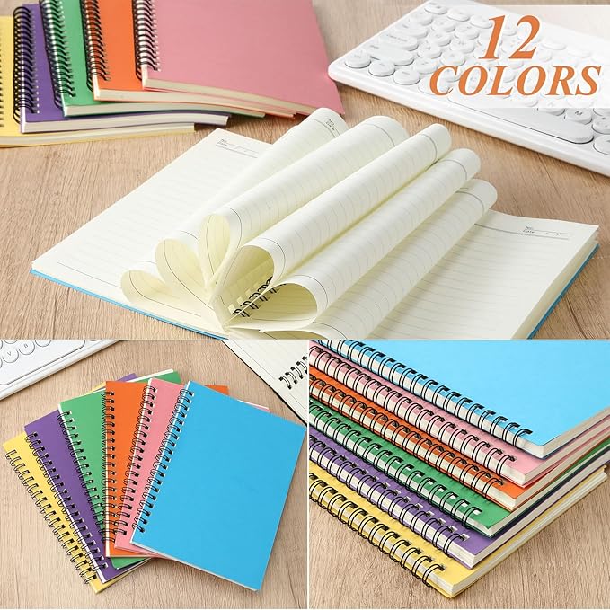 Leelosp 12 Pack Small Spiral Notebook 5 x 7 Inch Lined College Ruled Spiral Journal Wire Bound Notebook Kraft Cover, 120 Pages for Work Students Office Business(Colorful)