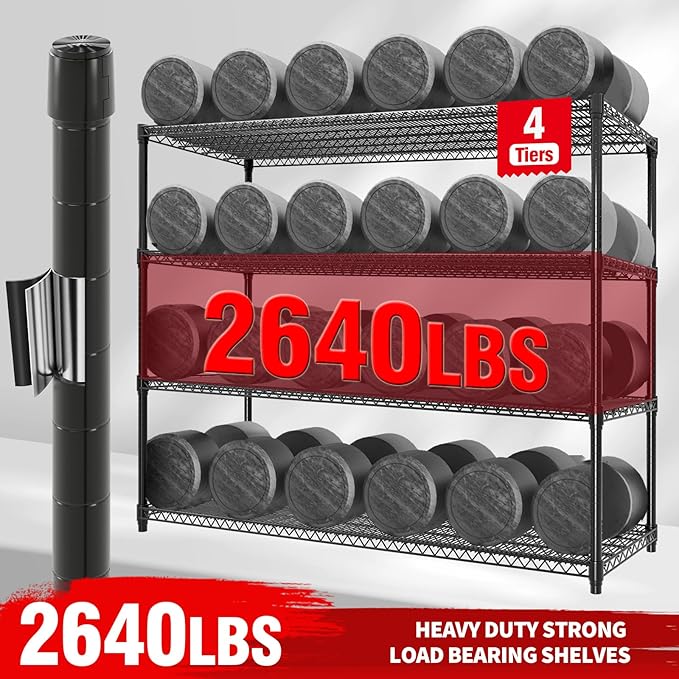 MilleLoom 4 Tier Industrial Storage Shelving Unit 2640LBS Capacity, Heavy Duty Adjustable Metal Shelves w/Wheels & Leveling Feet, Garage, Workshop, Basement Rack Shelf, 73.8" H*23.9" D*59.8" W