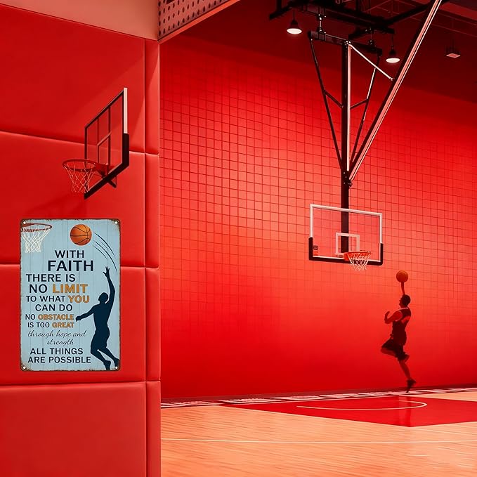 Vintage Christian Basketball Metal Sign – Faith Motivational Wall Art for Boys Room, Gym, or Locker Room – Inspirational Gift for Athletes, Teens, and Believers(Christian Basketball)