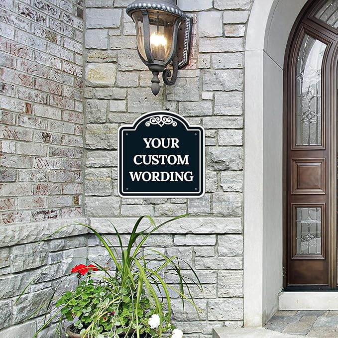Custom Decorative Sign, Personalized Metal Sign for Business, Driveway, Home, Airbnb, Office Door Plaque, Black Background, 18x18 Inches, ACM, Fade Resistant, Made in USA