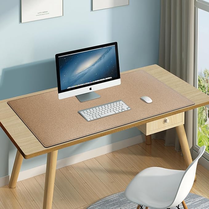 Mydours Cork & PU Leather Desk Mat, 40" x 20" Large Gaming Mouse Pad XL, Dual-Sided Portable Desk Pad Blotter, Keyboard Computer Desktop Protector for Gift Office Home (Brown)