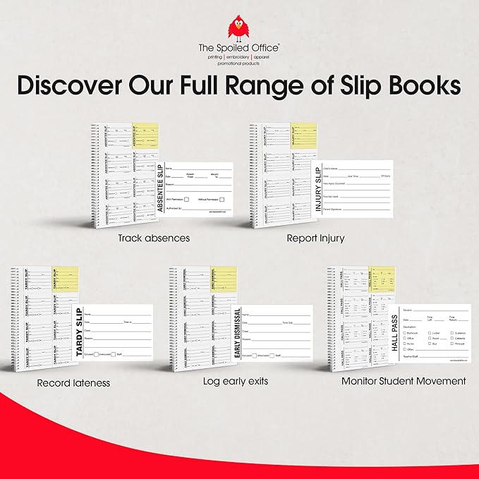 The Spoiled Office Hall Pass Slip Book with Carbonless Duplicates 400 Pcs - 2 3/4"x3 3/4"- Easy Tracking Log Book for School Carbon Copy, School Supplies, Office Supplies for Desk, Spiral Bound.