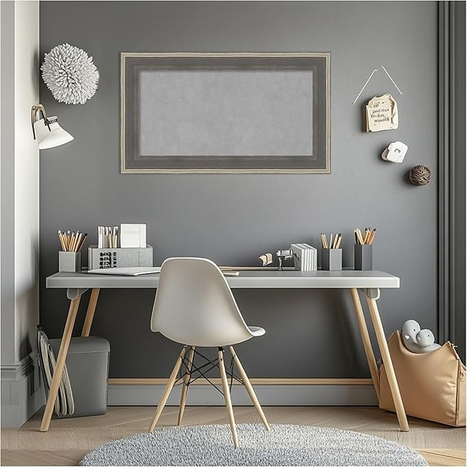 Amanti Art Grey Framed Magnetic Board 17x29 Small Vision Board for use with Magnets, 100% Metal Sheet to Display Items as Office Decor or for Home Organization in mudroom, Kitchen or Kids Room
