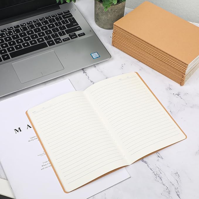 miikoul 24 Pack A5 Kraft Paper Notebook Lined Journal Bulk, 8.3 X 5.5 Inch, 60 Pages/30 Sheets, 80gsm, Travel Notebook Notepad for Adult, Students, Gift, Office, Back to School Supplies
