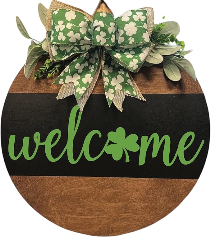 Wood front door sign Wood sign Home decor Welcome sign Sign for front door House warming gift Wedding gift (Saint Patrick's-UV020(A41) S003, 18" Width)