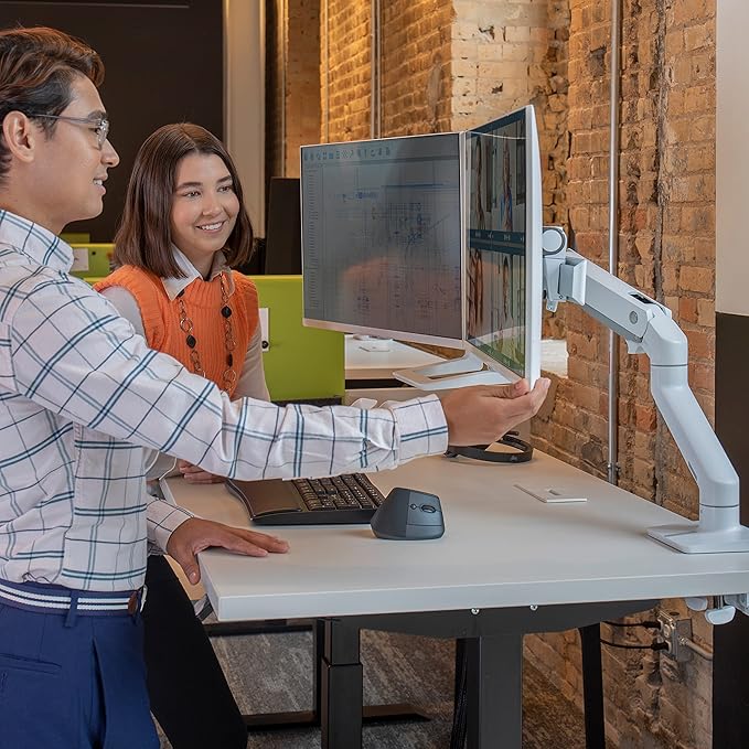 Ergotron – HX Dual Monitor Arm, VESA Desk Mount – for 2 Monitors Up to 32 Inches, 5 to 17.5 lbs Each – White