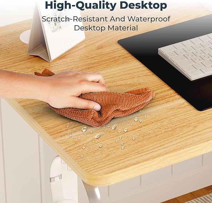 FitStand Adjustable Stand Up Desk Standing Desk, 40x24 Inches Home Office Desks with Memory Preset Computer Workstation, Splice Maple Top + White Frame