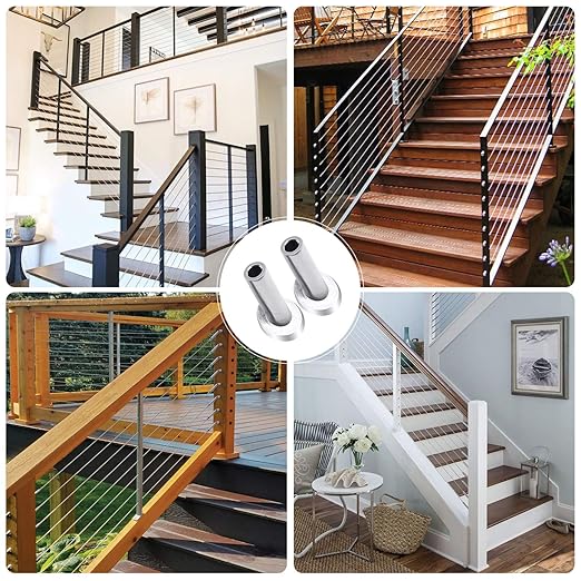 [Patent]CKE 40 Pack T316 Marine Grade Stainless Steel 30 Degree Angle Beveled Protector Sleeves Wood Post Protector for 1/8" Wire Rope Cable Railing, DIY Balustrade, 30 Degree Protective Sleeves, CR30