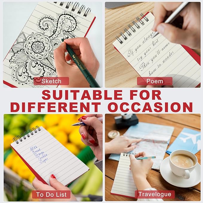 Tenceur 54 Pcs Pocket Notebook Small 3 x 5 Inch Red Spiral Notepads Mini Top Bound Notebook with Lined 120 Pages Ruled Memo Pads for Office College Nurse Essentials Back to School Gift