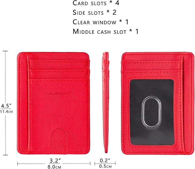 TOURSUIT Travel Minimalist Slim Front Pocket Wallet for Men Women, RFID Blocking Credit Card Holder Case (Red)