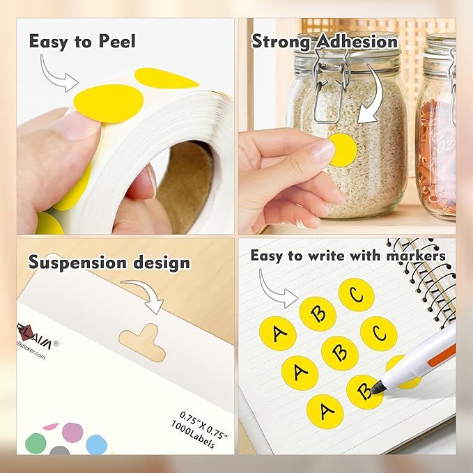 PARLAIM 3/4 Inch Roll Color Coding Labels,4000 per/4 Rolls Round Adhesive Color Coding Circle Dot Stickers for Office Home(Yellow)