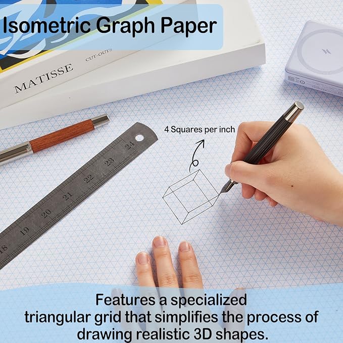 2 Pack 50 Sheets 22" x 17" Isometric Graph Paper Pad Landscape for 3D Designs Architecture Landscaping Engineering Drafting