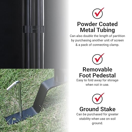 Proman Products - Galaxy Section Divider, Water Repellent Fabric Room Divider with Black Powder Coated Metal Frame for Indoors or Outdoors (Black)