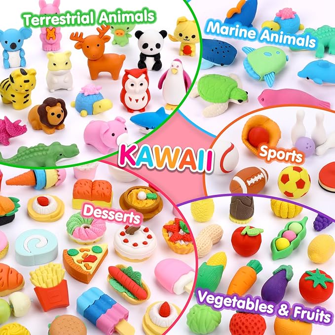 HINZER 100 Pack Animal Erasers for Kids Bulk Pull Apart 3D Puzzle Erasers Classroom Rewards and Prizes Class Treasure Box Kids Party Favors Back to School Supplies