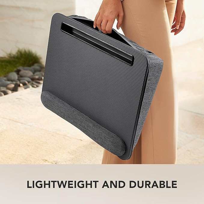 HUANUO Lap Laptop Desk - Portable Lap Desk with Pillow Cushion, Fits up to 15.6 inch Laptop, with Anti-Slip Strip & Storage Function for Home Office Students Use as Computer Laptop Stand - Grey