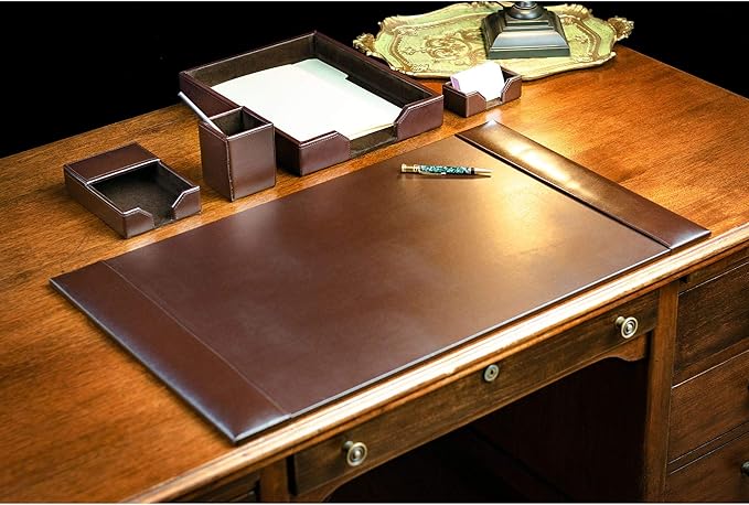 DACASSO Bonded Leather Desk Set - Luxury Leather Desk Pad & Desk Organization Essentials - Office Organization & Executive Desk Decor - (Dark Brown, 5 Piece)