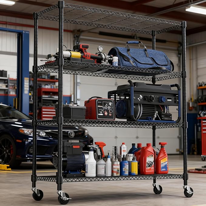 M MZG 4 Tiers Shelf 1400 lbs Steel Storage Shelving Utility Shelving Unit Steel Organizer Wire Rack for Home,Kitchen,Office,Garage Black 17.7" D x 47.2" W x 62.7" H