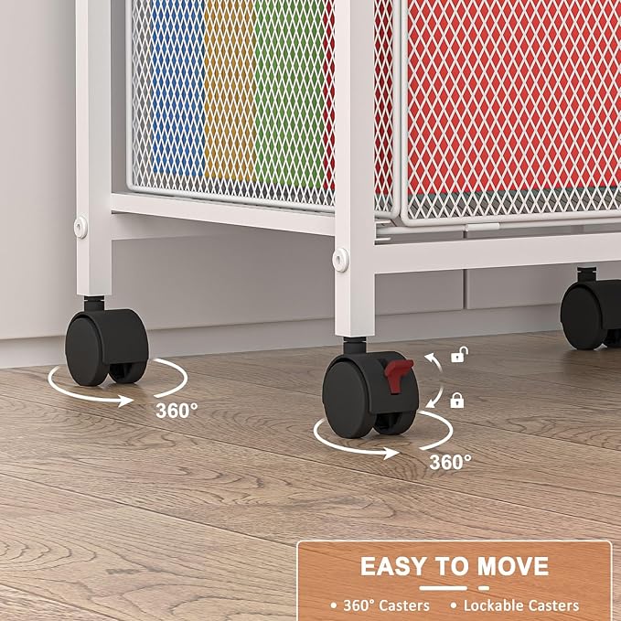 Tiaoheka Rolling File Cabinet with Adjustable Dividers, Mobile Filing Cabinet with Storage Drawer on Lockable Wheels, Hanging File Organizer Beside Under Desk for Office, Home, White（Patent Pending）