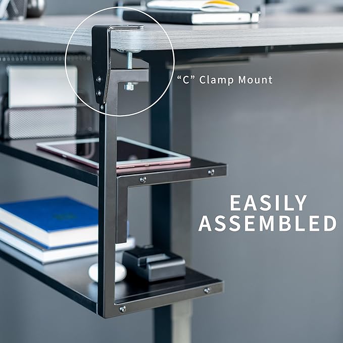 VIVO Clamp-on 24 inch Above or Below Desk 2-Tier Shelving Unit for Table Accessories, Gaming Devices, and More, Storage Tray, Desktop Organizer, Black, STAND-SHELF24C