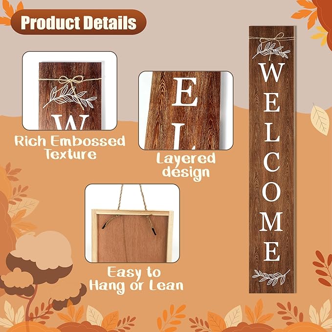 Welcome Porch Sign Decor Wooden Hanging Sign Door Porch Standing Decorative Signs Plaques for Front Door Farmhouse Outdoor Indoor Welcome Sign 47.2"H（brown）