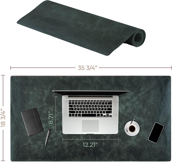 Node Leather Calfskin Leather Desk Pad – Executive Office Desk Mat with Non-Slip Bottom – Smooth Surface for Mouse & Keyboard – Large Desk Protector 18 3/4" x 35 3/4" – Real Leather Desk Blotter