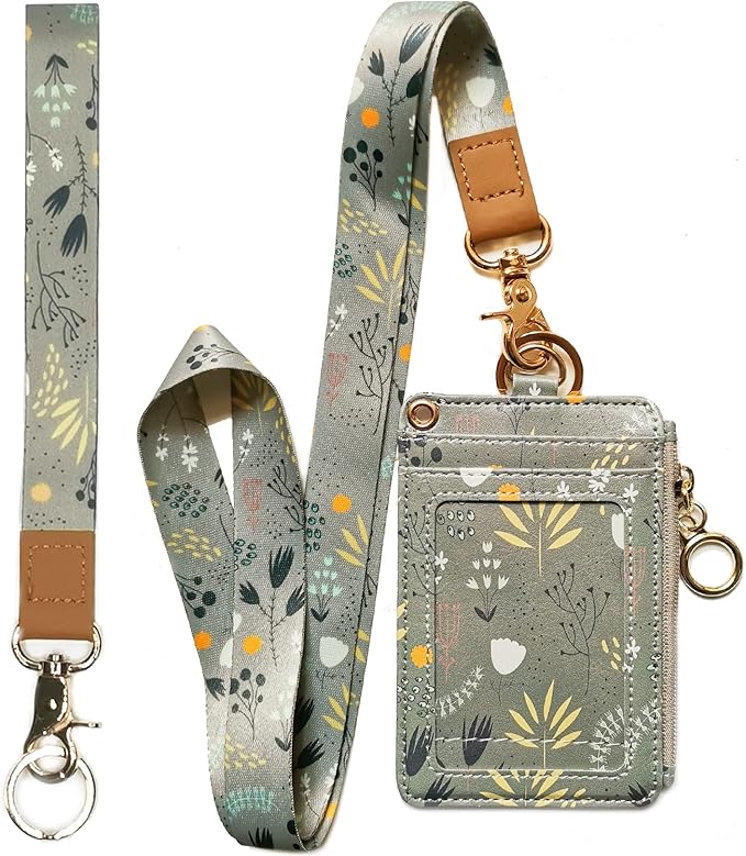 bolimoss Lanyard Wallet,Wallet Lanyard,lanyards for id Badges,lanyards for id Badges for Women,Lanyard Wallet for Women,Fashion Badge Holder with Zipper (Light Grey)