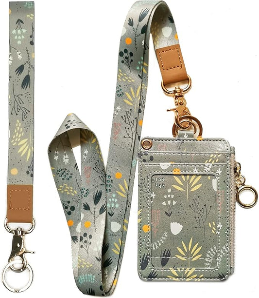 bolimoss Lanyard Wallet,Wallet Lanyard,lanyards for id Badges,lanyards for id Badges for Women,Lanyard Wallet for Women,Fashion Badge Holder with Zipper (Light Grey)
