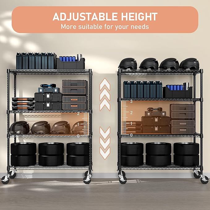 M MZG Industrial Metal 4 Tier Shelving for Garage, Pantry, Warehouse, Basement Utility Room, Storage Rack Metal Shelving Unit, Shelf Organizer, Black 23.6" D x 53.2" W x 73.6" H
