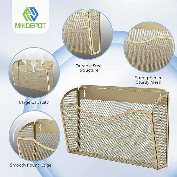 MINDEPOT Wall File Organizer,Hanging Wall Mounted File Folder Binder Holder Mail Organizer for Office,Home and School Supplies