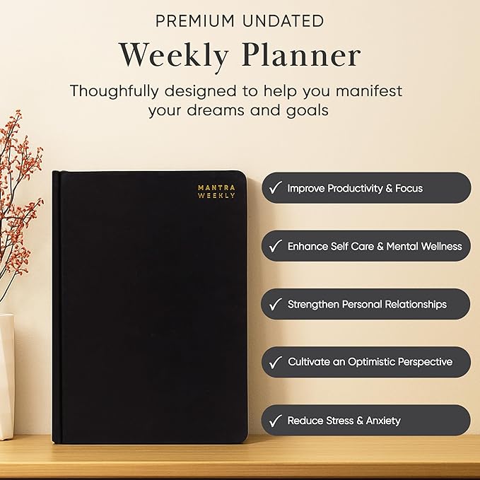 Mantra Planner 2026 Planner, Daily Journal & Gratitude Journal All-In-One with To Do List, Self Care Prompts & Habit Tracker - 5.8 x 8.3 - Black