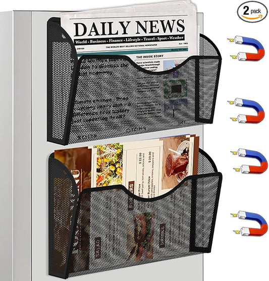 KZWKRG 2PCS Magnetic File Holder - No Drilling Magazine Paper Document Holder, Magnetic File Paper Mail Organizer, Magnetic Hanging File Organizer for File Cabinets, Office, Whiteboard